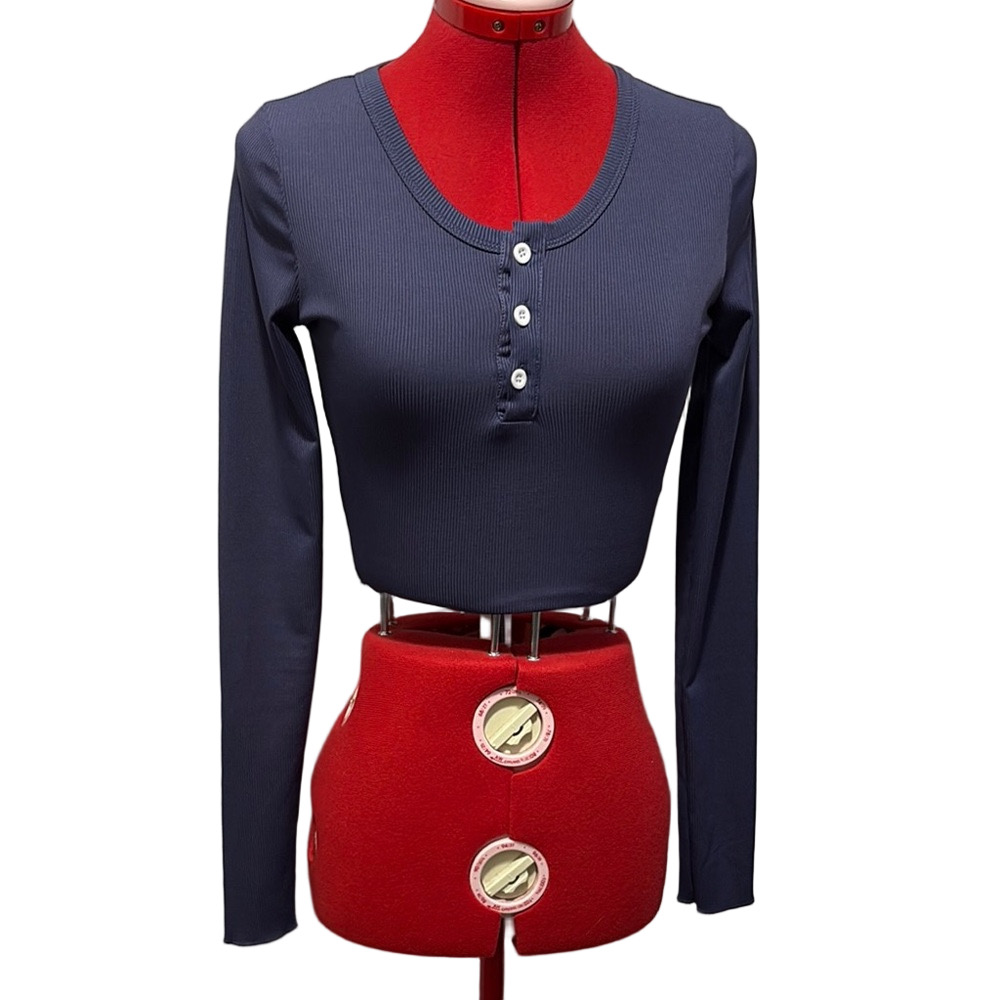 SHEIN Dark Blue Ribbed Long Sleeve Top SM119